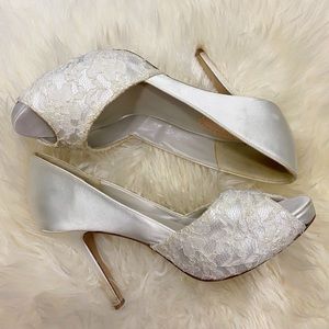 White Lace&Satin Pumps Shoes